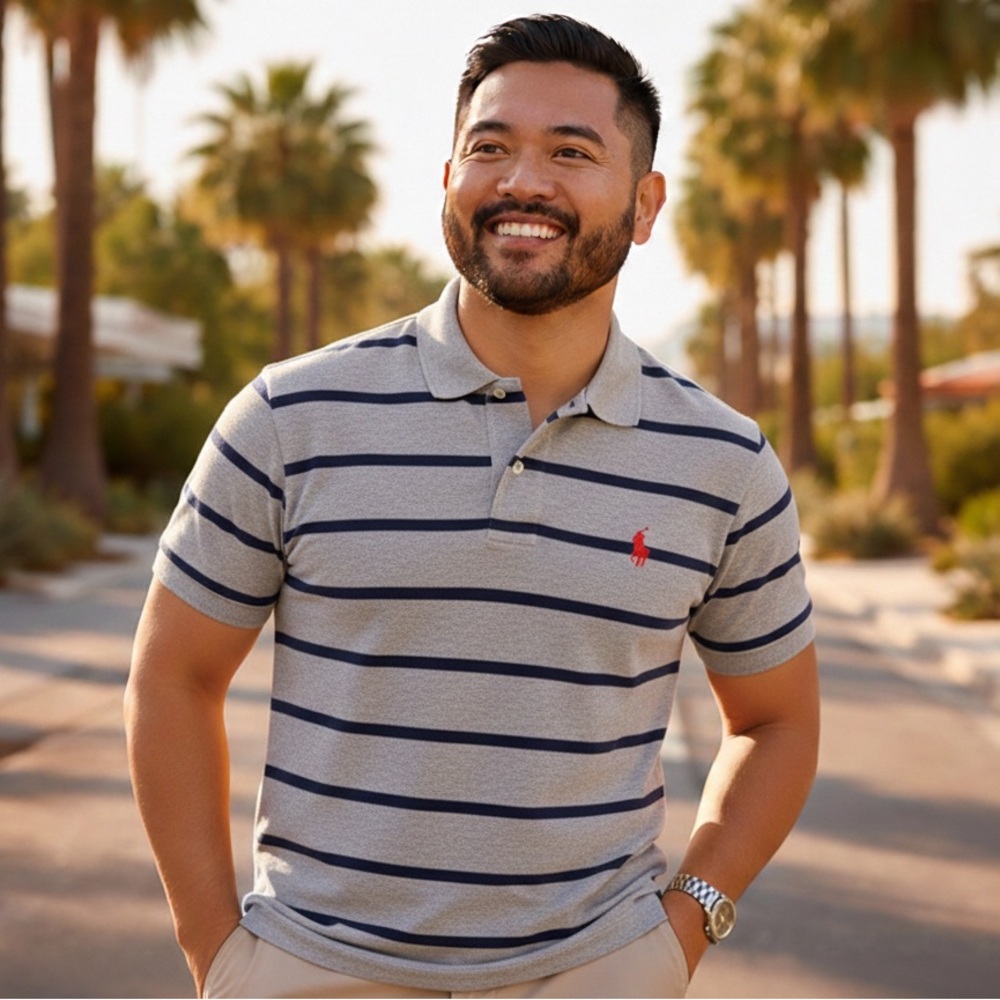 Polo by Ralph Lauren Blue and Gray Striped Polo